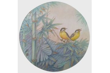 陈松岩斗方画工笔花鸟画作品《穷款》