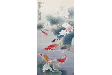 著名画家赵永夫工笔花鸟画作品《连年有余》