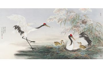 著名画家赵永夫工笔花鸟画作品《清音迎晓日》