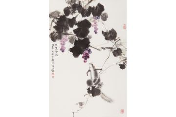 著名画家赵永夫写意花鸟画作品《硕果金秋》