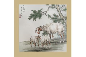 汤希忠写意动物画《十二生肖系列之三羊开泰》