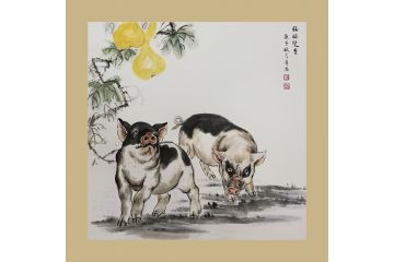 汤希忠写意动物画《十二生肖系列之福禄双至》