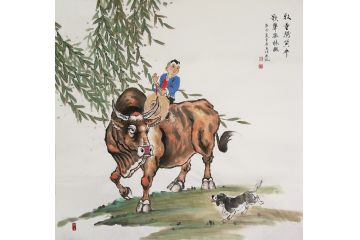 甘肃美协会员汤希忠写意动物画《牧童骑黄牛》