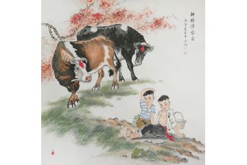 甘肃美协会员汤希忠写意动物画《耕读传家图》