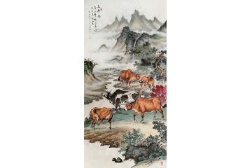 甘肃美协会员汤希忠写意动物画《五牛图》