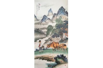 甘肃美协会员汤希忠写意动物画《童子牧归图》