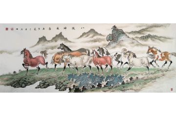甘肃美协会员汤希忠写意动物画《八骏神威图》