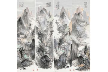 王柏松新品创作国画作品《山水四条屏》