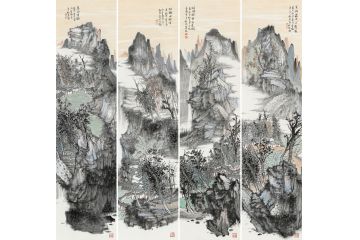 美协王柏松国画新品创作《山水四条屏》