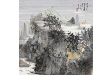 王柏松斗方山水画《清凉山居处自是悠闲时》