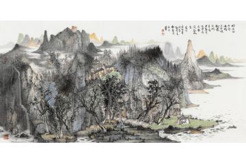 王柏松山水画《昨夜山中宿雨晴,白云绿树最分明》