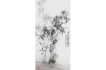 国画竹子 孙本跃写意花鸟画《清光留此照摊书》