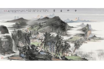 美协王柏松四尺横幅山水画《云山叠翠》
