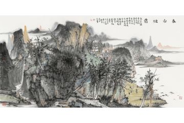 美协王柏松新品国画山水画《春山烟霭》