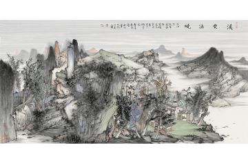 美协王柏松国画山水画作品《溪云清晓》