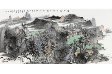 王柏松新品力作国画《远山笼宿雾 高树影朝晖》