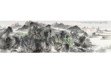 王柏松山水画《千形万象竟还空,映水藏山片复重》