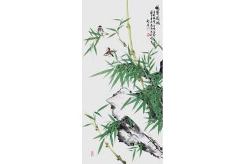 知名画竹人宫竹君国画竹子《傲骨凌风》
