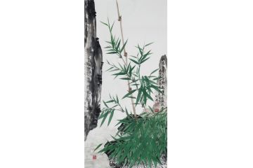 宫竹君四尺竖幅国画竹子图《山高自有人行路》