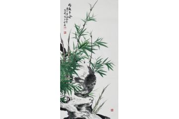 知名画竹人宫竹君国画竹子《竹报平安》