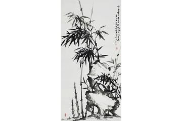 宫竹君四尺竖幅国画竹子图《竹风骨也天行健以自强不息》