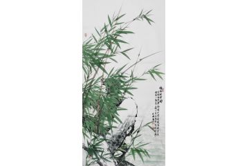 知名画竹人宫竹君国画竹子《竹石相伴图》