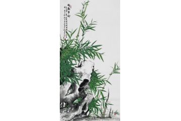 知名画竹人宫竹君国画竹子《竹报平安》