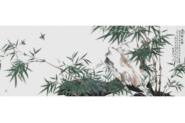 知名画竹人宫竹君国画竹子《百竹醉春图》