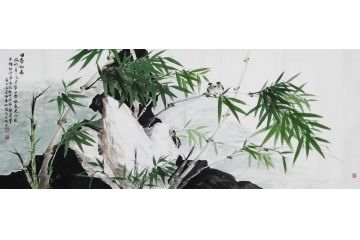 宫竹君六尺横幅国画竹子图《四季如春》