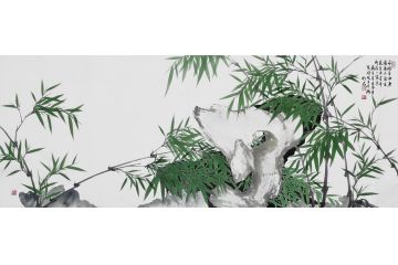 宫竹君六尺横幅国画竹子图《玉洁自由身，风清不染尘》