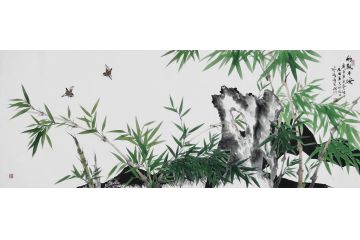 知名画竹人宫竹君国画竹子《竹报平安》