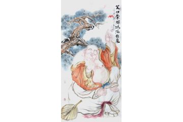 道释画 柳子峻写意人物画《笑口常开鸿福自来》