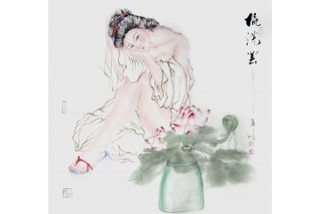 柳子峻写意人物画《梳洗罢》