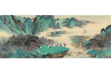 黄开丛新品力作国画山水画作品《飞瀑鹤鸣》