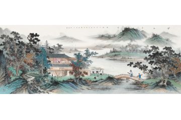 黄开丛新品创作国画仿古山水画《溪松高隐图》