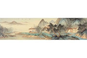 黄开丛新品创作国画仿古山水画《空谷琴声》