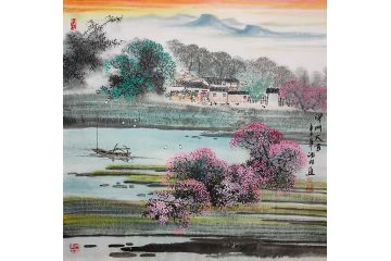 江南山水精美小品 诸明新品山水画《开门大吉》