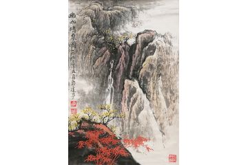 知名画家郭逢挺写意山水画《幽山鸣泉图》