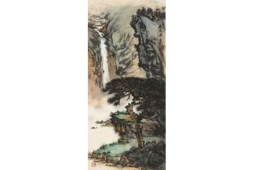 美协岑今新品创作写意山水画《观泉图》
