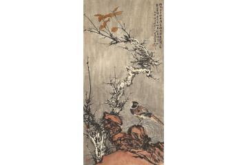 美协岑今新品国画花鸟画《秋山林木图》