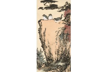 美协岑今新品四尺竖幅花鸟画《穷款》