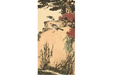 美协岑今国画四尺竖幅花鸟画《穷款》