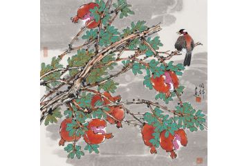 著名画家周同祥斗方写意花鸟画《穷款》