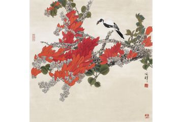 著名画家周同祥斗方写意花鸟画《穷款》