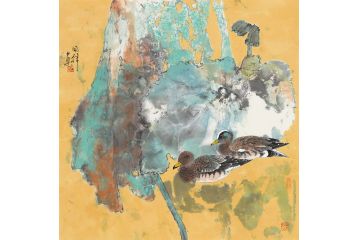 著名画家周同祥斗方写意花鸟画《穷款》