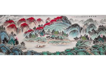 风水画聚宝盆 李国胜新品山水画《春和景明》
