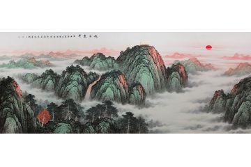 李国胜新品创作八尺横幅五岳泰山图《旭日东升》