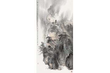 著名画家唐利中写意山水画作品《山下晚晴》