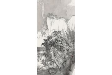 中美协会员唐利中写意山水画作品《山色朝晴翠染衣》