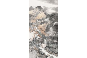 著名画家唐利中写意山水画作品《山乡清韵》